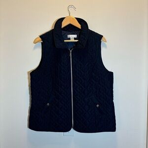 Christopher & Banks Quilted Navy Blue Vest Zip-Up Fall Winter Size Large Preppy